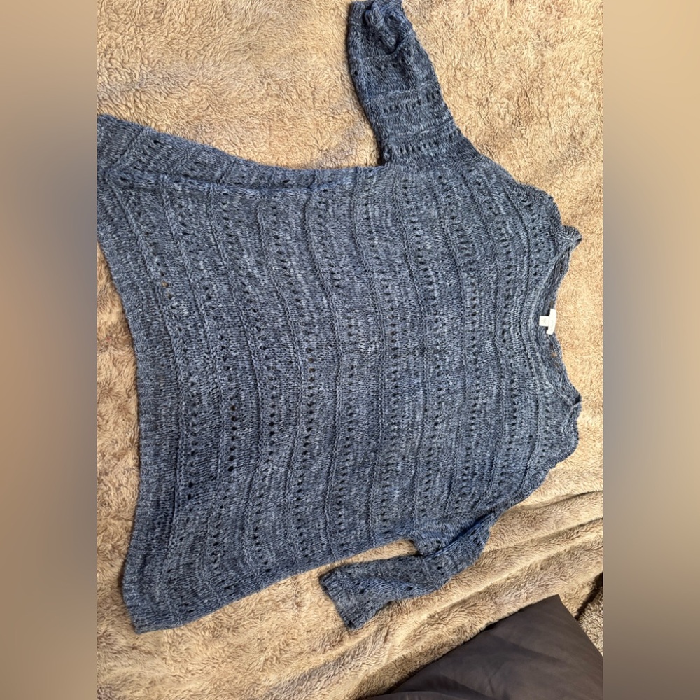 Pur Cozy Blue Crew Neck Sweater with Textured Knit